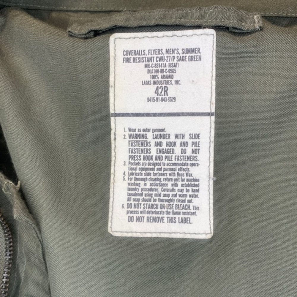 Airborne CWU-27/P Flight Suit Coveralls Flyers Men Summer‎ Fire Resistant 42R - Picture 6 of 9